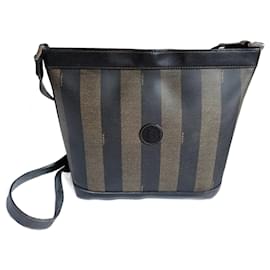 Fendi Pequin Crossbody Tasche Schultertasche schwarz braun gestreift Braun