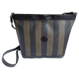 Borsa a tracolla Fendi Pequin Borsa a spalla Nera Marrone Striata Marrone