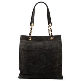 Chanel Black CC Suede Tote Black