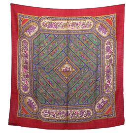 Sciarpa Hermès Carré 90 QALAMDAN Rosso Multicolore
