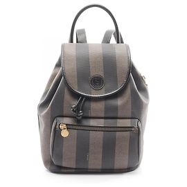 Fendi Pequin Backpack in Coated Canvas and Leather Brown Black