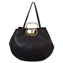 Twin Set Bolsa tote de couro preto Twinset Milano com hardware de logotipo dourado Preto