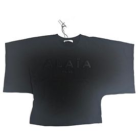 T-shirt cropped nera con logo Alaïa Nero