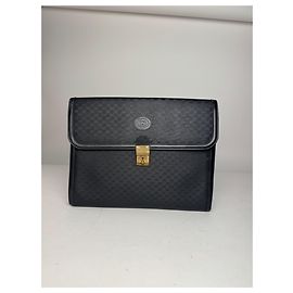 Autre Marque Vintage Gucci Monogram Leather Clutch Black Black