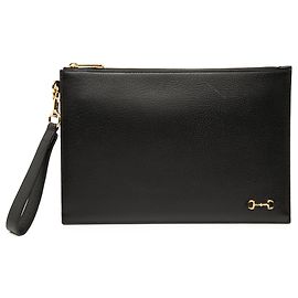 Pochette zippée en cuir noir Horsebit 1955 de Gucci Noir