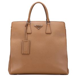 Prada Brown Saffiano Lux Double Handle Shopping Tote Brown