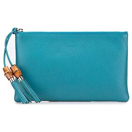 Clutch de couro de bezerro azul Gucci com alça de bambu Azul