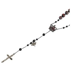Dolce & Gabbana Rosary Cross Necklace Black Silvery Red
