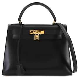 Hermès-Bolsa Hermès Kelly 28 em couro box-Preto