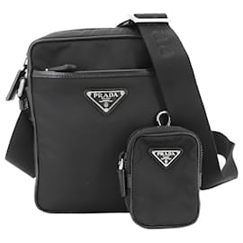 Prada-Bolsa de ombro em nylon preto e couro Saffiano Prada-Preto