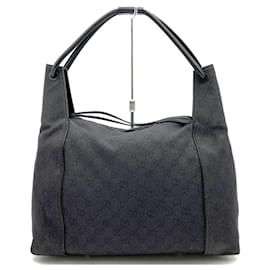 Gucci-Bolsa de Ombro Gucci GG em Lona e Couro-Preto