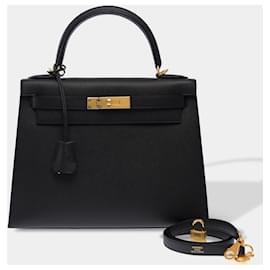 Hermès-Bolsa HERMES Kelly 28 em Couro Preto - 103015-Preto