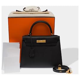 Hermès-Bolsa HERMES Kelly 28 em Couro Preto - 103015-Preto