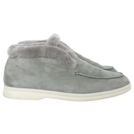 Loro Piana Open Walk Stiefeletten mit Fellfutter Grau