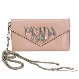 Clutch de couro com alça de corrente Prada Rosa