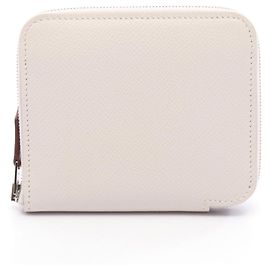 Hermès Azap Compact Silkin Rundgeldbörse Weiß