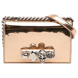 Mini borsa a tracolla in pelle metallica dorata con gioielli Alexander McQueen D'oro