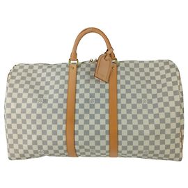 Sac Boston Keepall Bandoulière 55 Damier Azur de Louis Vuitton Blanc Autre