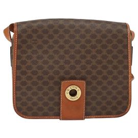 Céline Bolsa de Ombro Celine Vintage Macadam em Lona e Couro Marrom