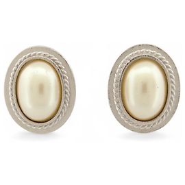 VINTAGE YVES SAINT LAURENT PERLEN METALLIC SILBER CLIP-OHRRINGE Silber
