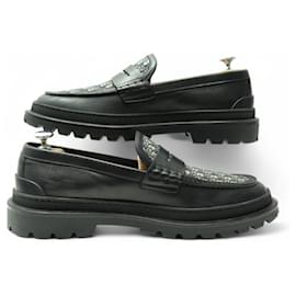 Christian Dior-CHRISTIAN DIOR GRANVILLE LOAFERS 44 OBLIGUE CANVAS LEATHER-Navy blue