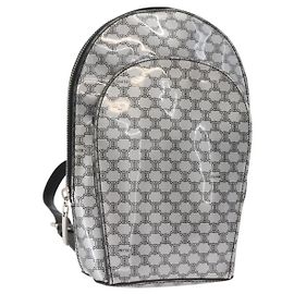 Céline Celine Vintage Macadam Backpack Canvas and Leather Silvery