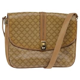 Céline Bolsa de Ombro Macadam Vintage Celine em Lona e Couro Bege