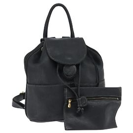 Fendi Logo Flap Drawstring Backpack Leather Black