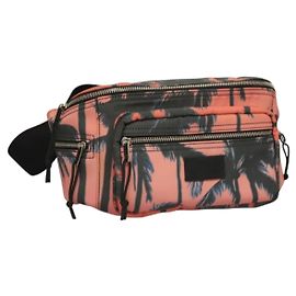Bolsa de cintura com bolso frontal em nylon impresso Saint Laurent Rosa