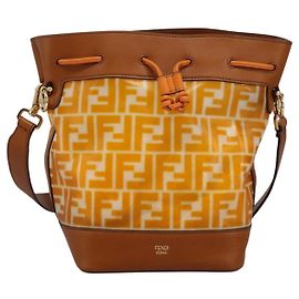 Bolsa bucket Mon Tresor em canvas com logo FF da Fendi Laranja
