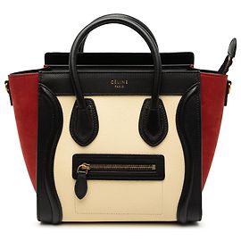 Céline Celine Branco Nano Tricolor em Nobuck e Couro de Bezerro Texturizado Bolsa de Viagem Branco Outro Cru