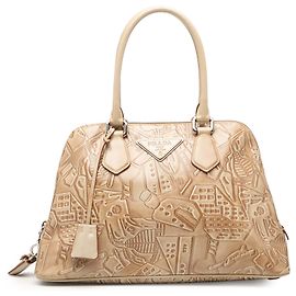 Bolsa de couro marrom com relevo Prada Marrom Bege
