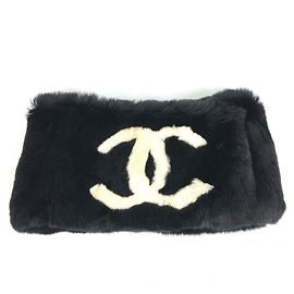 Cachecol de pele com logotipo CC bicolor Coco da Chanel Preto Branco Amarelo