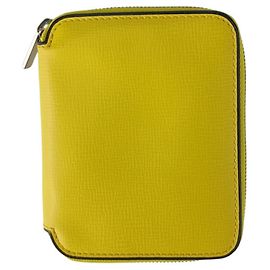 Valextra Yellow Leather Zip-Around Card Holder Yellow