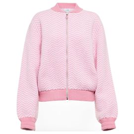 BARRIE Pink and White Cashmere Jacket in Excellent Condition Size TS Pink