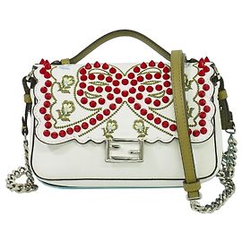 Fendi Double Baguette de couro bordado com studs micro Branco