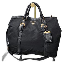 Prada Tessuto & Vitello Daino Nylon Shopping Tote Bag Black Black