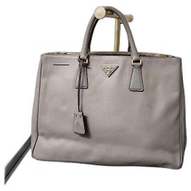 PRADA Sac Tote Double Zip Large Saffiano Lux Bicolore Beige Beige