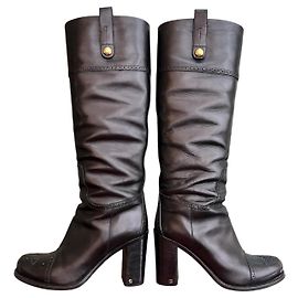 Louis Vuitton Black Leather High Heel Boots Black