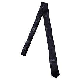 Saint Laurent, diagonal black striped shiny tie Black