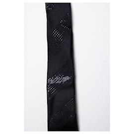 Saint Laurent-Saint Laurent, diagonal black striped shiny tie-Black