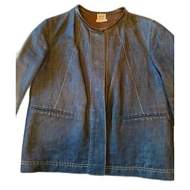 Hermès Giacca in denim e pelle Blu navy