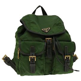 Prada Double Front Pocket Backpack Tessuto Medium Khaki