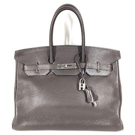 Borsa Tote Hermès Birkin 35 in pelle Taurillon Clemence Marrone Cioccolato