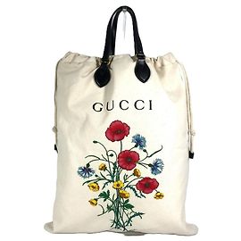 Sac à dos à cordon Gucci Flower Flora Chateau Marmont Noir Blanc