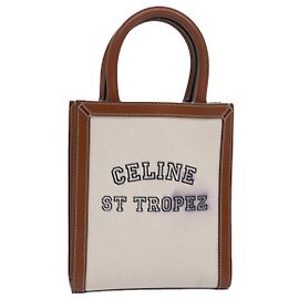 Céline Cabas Vertical Celine em Lona com Couro Mini Branco