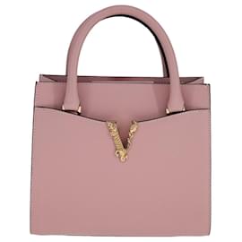 Versace Virtus Tote aus Leder mit Fronttasche, mittelgroß Pink