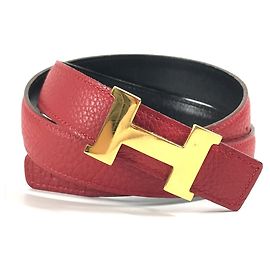 Hermès Hermes H Constance Leather Belt Black Red