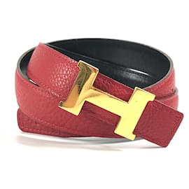 H Constance Ledergürtel von Hermès Schwarz Rot