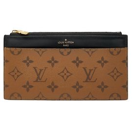 Louis Vuitton Monogram Reverse Slim Geldbörse Lang Braun Schwarz Monogramm